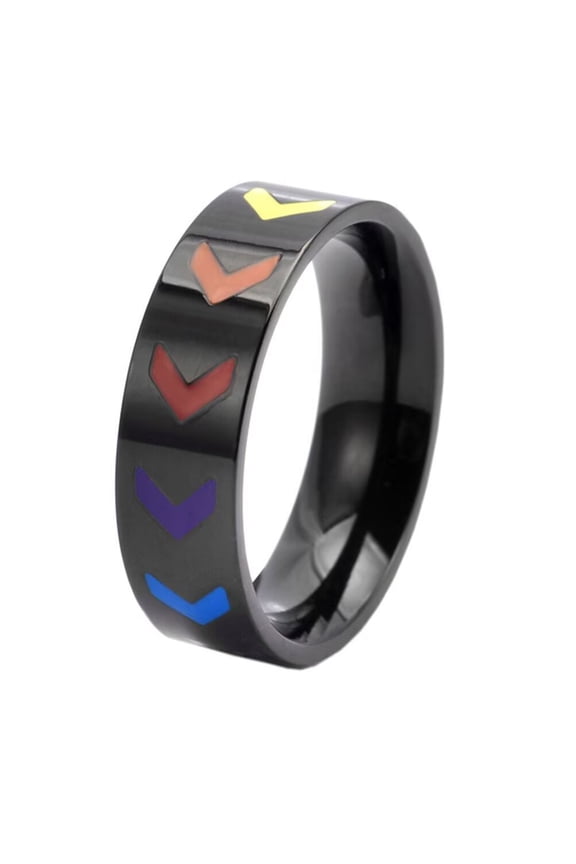 Men's Women's Stainless Steel Classic Arrow Rainbow Wedding Band Gay Lesbian LGBT Pride Ring Black Size 12