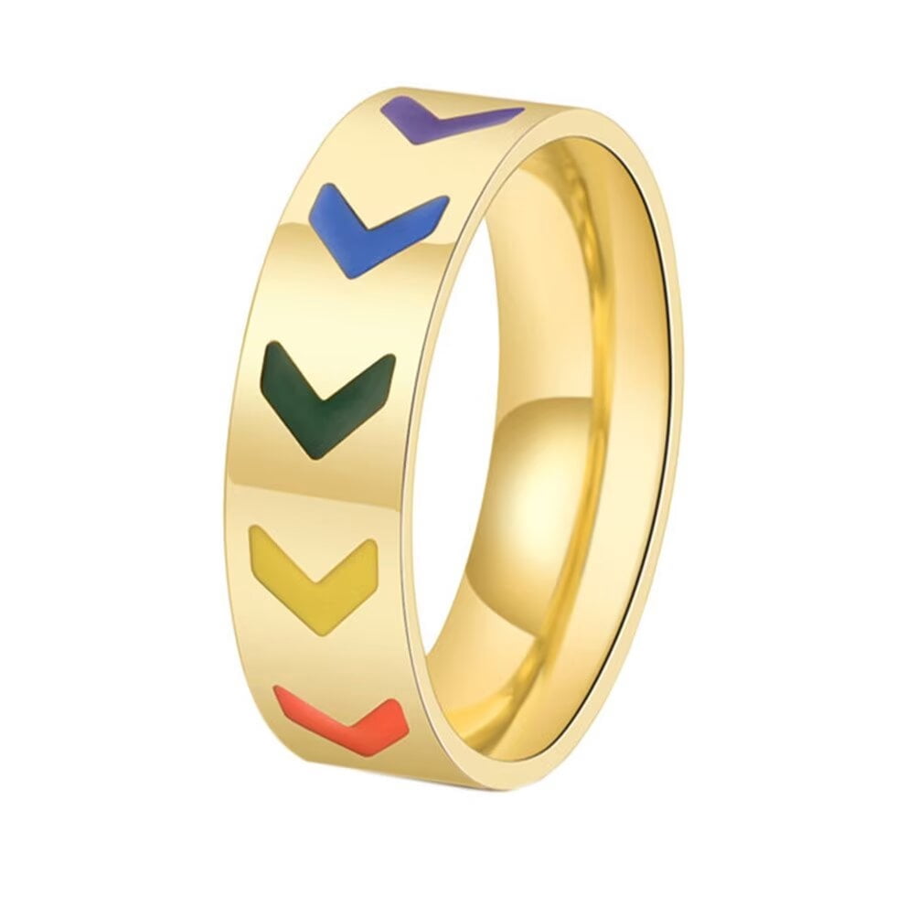 PAMTIER Men's Women's Stainless Steel Classic Arrow Rainbow Wedding ...