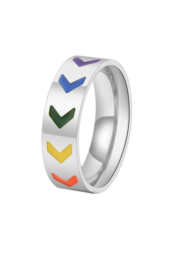 Men's Women's Stainless Steel Classic Arrow Rainbow Wedding Band Gay Lesbian LGBT Pride Ring Silver Size 10