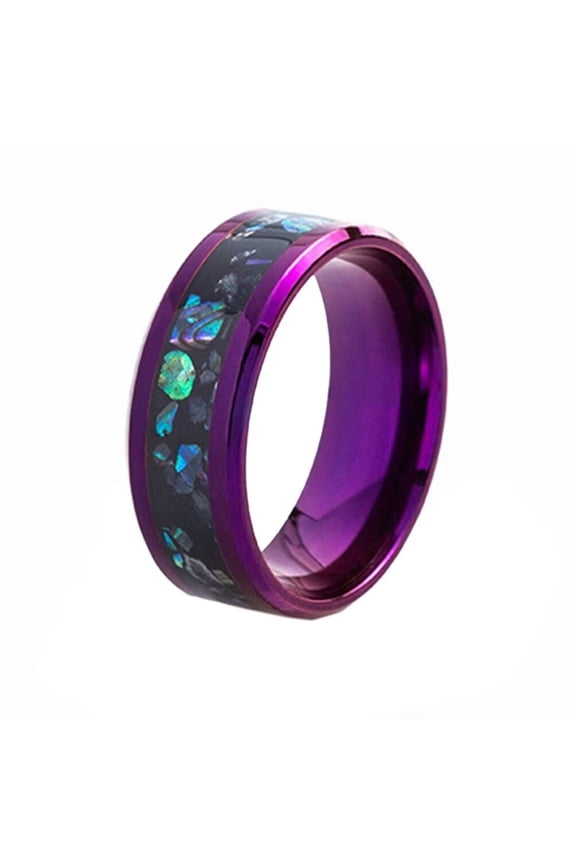 Men's Women's Stainless Steel Creative Abalone Shell Couple's Ring Wedding Band 8MM Purple Size 7