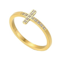 PAMTIER Men's Women's Stainless Steel Creative Cubzic Zirconia Inlay Dainty Cross Skinny Ring Gold Size 9
