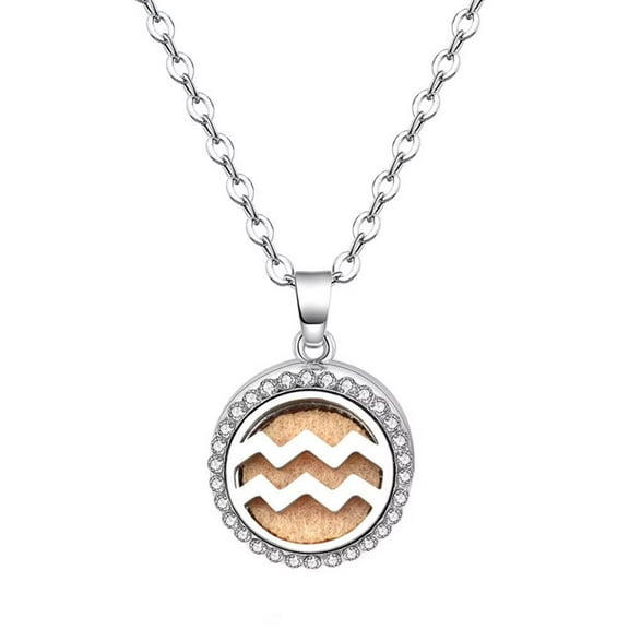 PAMTIER Men's Women's Stainless Steel Creative Round Essential Oil Diffuser Pendant 12 Constellations Necklace Horoscope Jewelry Aquarius