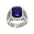 thumbnail image 1 of PAMTIER Men's Women's Stainless Steel Cubic Zironia Personalized Vintage Floral Pattern Ring Silver Dark Blue Size 9, 1 of 5