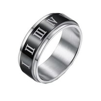 PAMTIER Men's Women's Stainless Steel High Polished Classic Roman Numerals Rotatable Ring Black Size 10