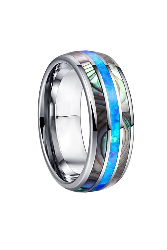 Men's Women's Stainless Steel High Polished Dome Shell Inlay Promise Ring Silver Size 12