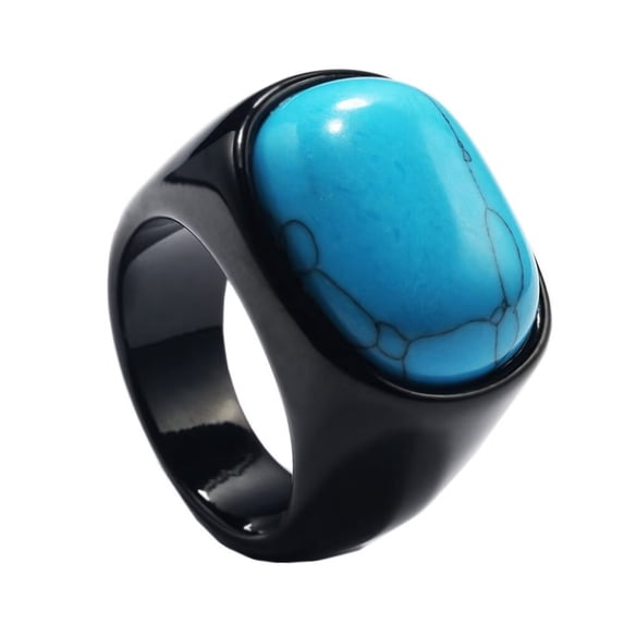 PAMTIER Men's Women's Stainless Steel High Polished Square Gemstone Ring Promise Wedding Band Black Lake Blue Size 7