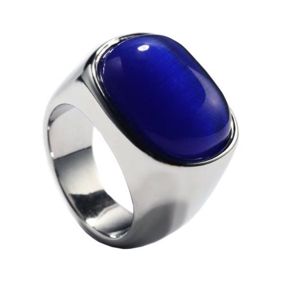 PAMTIER Men's Women's Stainless Steel High Polished Square Gemstone Ring Promise Wedding Band Silver Dark Blue Size 13