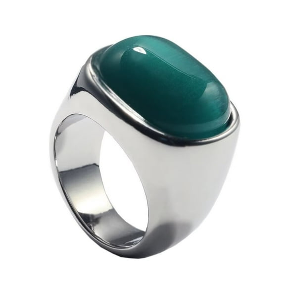 PAMTIER Men's Women's Stainless Steel High Polished Square Gemstone Ring Promise Wedding Band Silver Green Size 7
