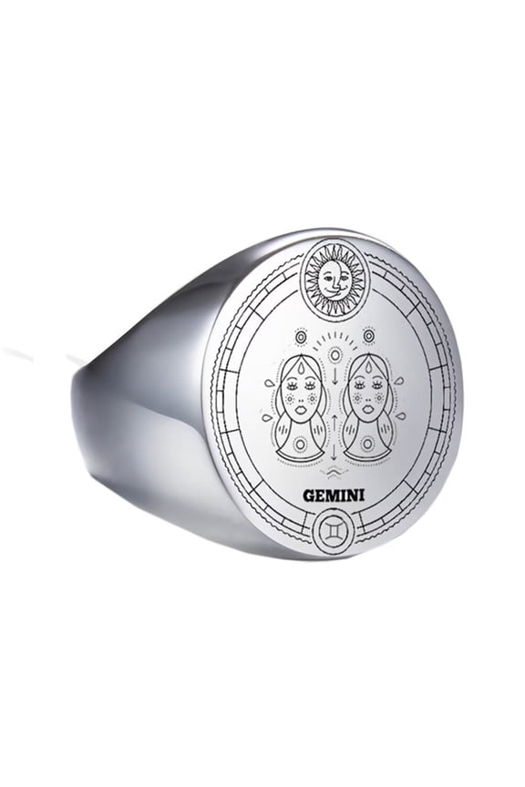 Men's Women's Stainless Steel High Polished Wedding Band 12 Constellations Horoscope Zodiac Signs Round Ring Silver Gemini Size 12