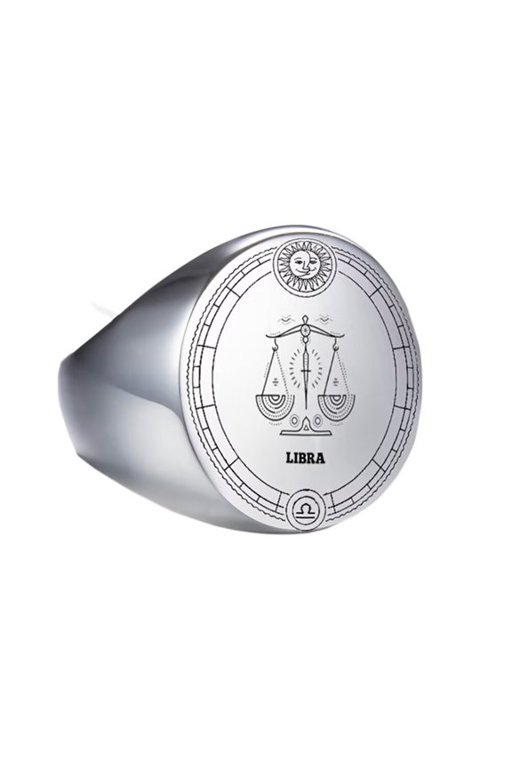 Men's Women's Stainless Steel High Polished Wedding Band 12 Constellations Horoscope Zodiac Signs Round Ring Silver Libra Size 12