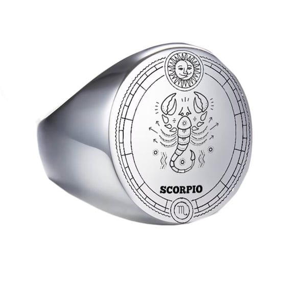 PAMTIER Men's Women's Stainless Steel High Polished Wedding Band 12 Constellations Horoscope Zodiac Signs Round Ring Silver Scorpio Size 10