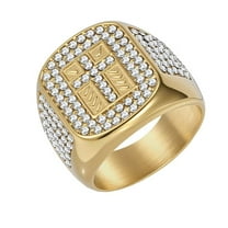 PAMTIER Men's Women's Stainless Steel Hip Hop Punk Cubic Zirconia Inlay Cross Ring Gold Size 8