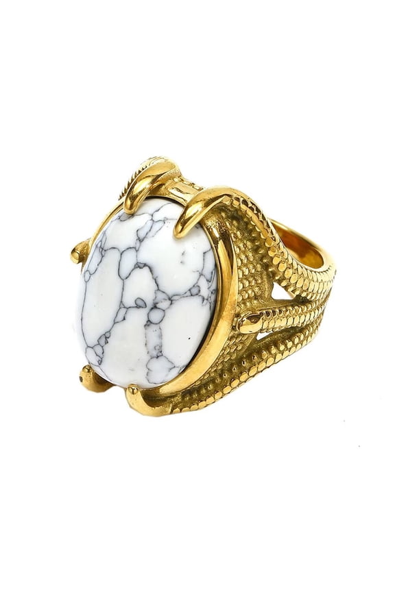 Men's Women's Stainless Steel Hip Hop Punk Dragon Claw Ring with Gemstone White Size 11