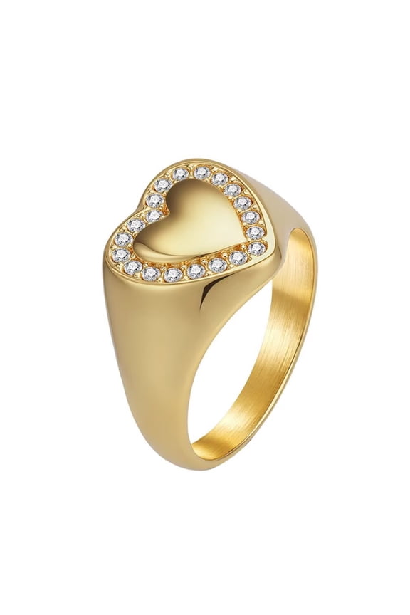 Men's Women's Stainless Steel Individualistic Zirconia Heart Ring Gold Size 8