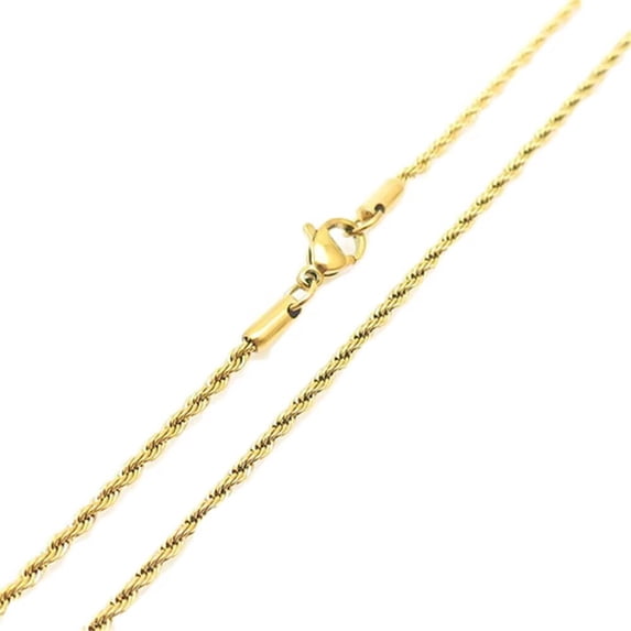 PAMTIER Men's Women's Stainless Steel Jewelry 2.4MM High Polished Hip Hop Rope Chains Twist Chain Necklace with Lobster Clasp Gold 23.6 Inches