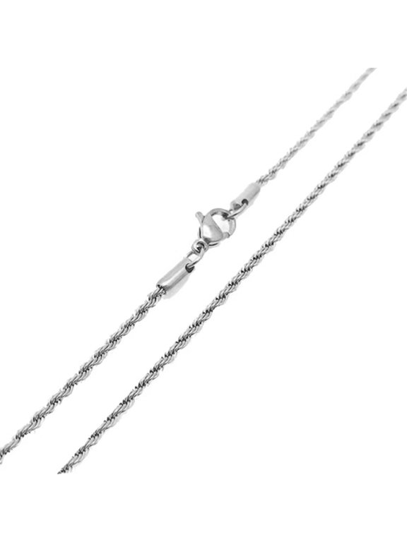 Men's Women's Stainless Steel Jewelry 2.4MM High Polished Hip Hop Rope Chains Twist Chain Necklace with Lobster Clasp Silver 23.6 Inches