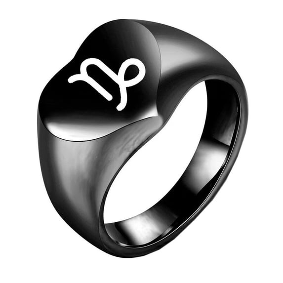 PAMTIER Men's Women's Stainless Steel Minimalist High Polished 12 Constellations Horoscope Zodiac Signs Heart RingBlack Capricorn Size 8