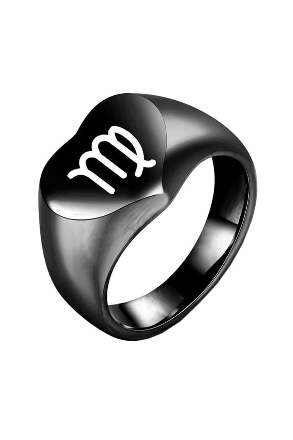 Men's Women's Stainless Steel Minimalist High Polished 12 Constellations Horoscope Zodiac Signs Heart RingBlack Virgo Size 12
