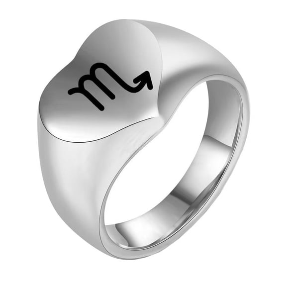 PAMTIER Men's Women's Stainless Steel Minimalist High Polished 12 Constellations Horoscope Zodiac Signs Heart RingSilver Scorpio Size 8