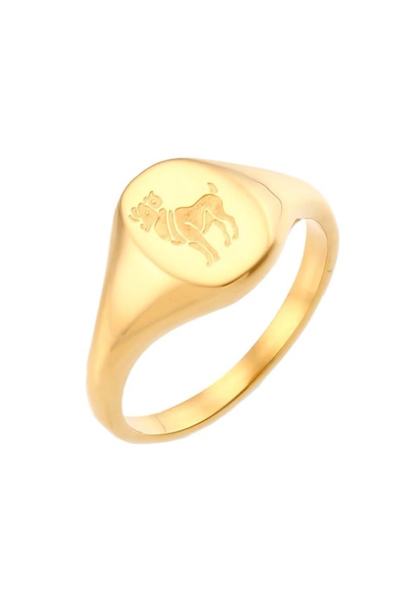 Men's Women's Stainless Steel Personalized Engraved 12 Constellations Horoscope Zodiac Signs RingGold Aries Size 6