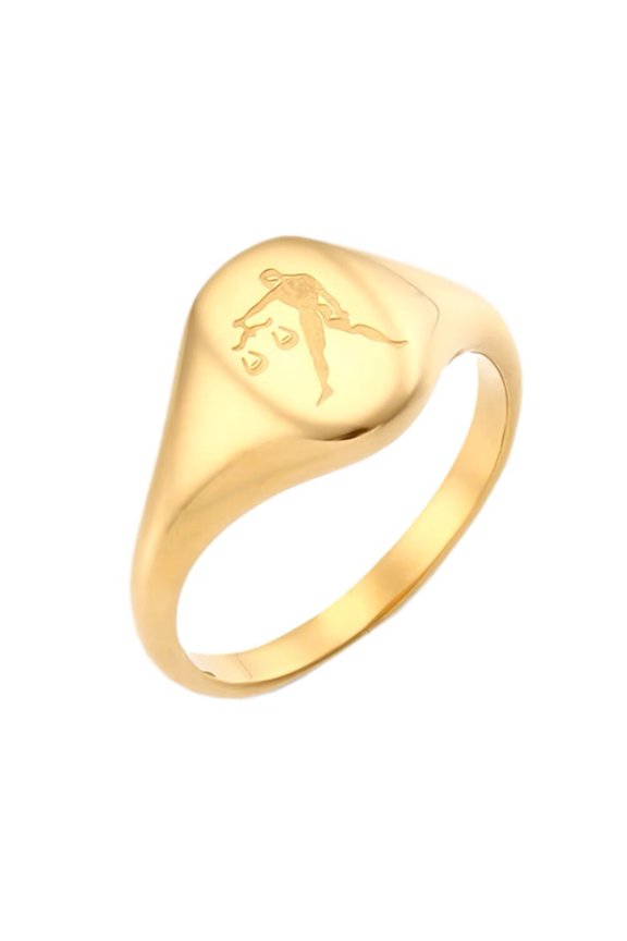 Men's Women's Stainless Steel Personalized Engraved 12 Constellations Horoscope Zodiac Signs RingGold Libra Size 6