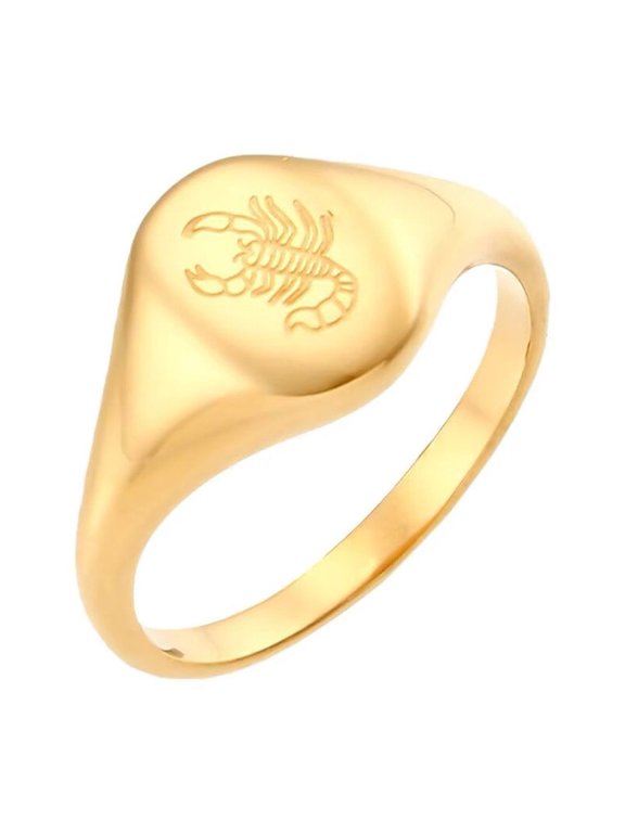 Men's Women's Stainless Steel Personalized Engraved 12 Constellations Horoscope Zodiac Signs RingGold Scorpio Size 6
