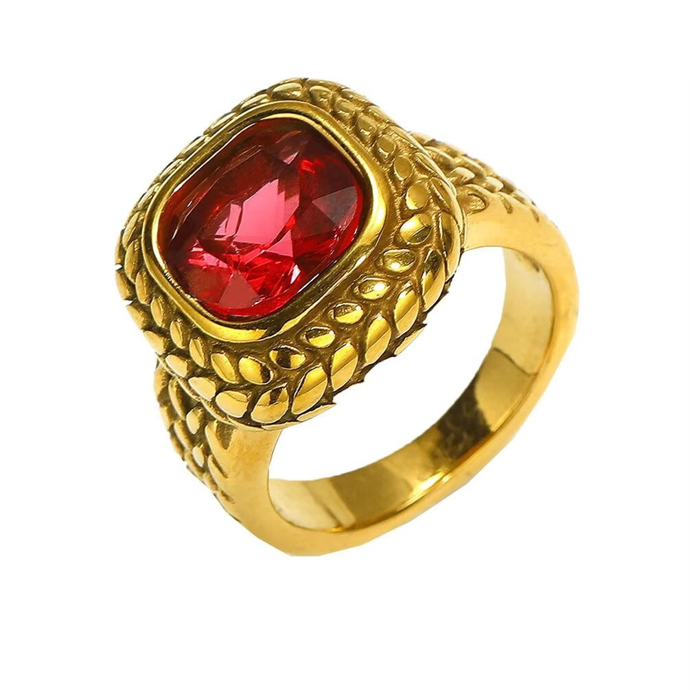 PAMTIER Men's Stainless Steel Wedding Ring With Cross & Cubic Zirconia - Vintage Square Gemstone Inlay