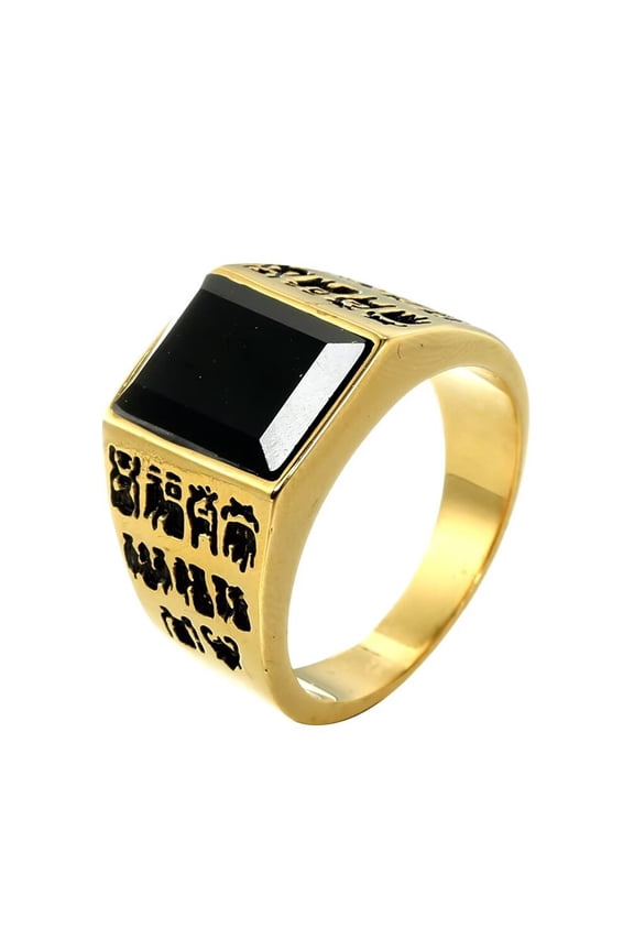 Men's Women's Stainless Steel Personalized Vintage Chinese Style Fu Character Gemstone Ring Gold Size 10