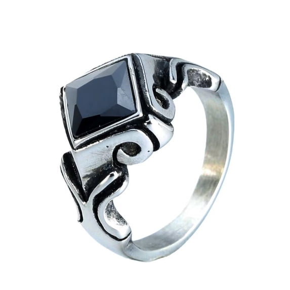 PAMTIER Men's Women's Stainless Steel Personalized Vintage Prismatic Gemstone Ring Black Size 10