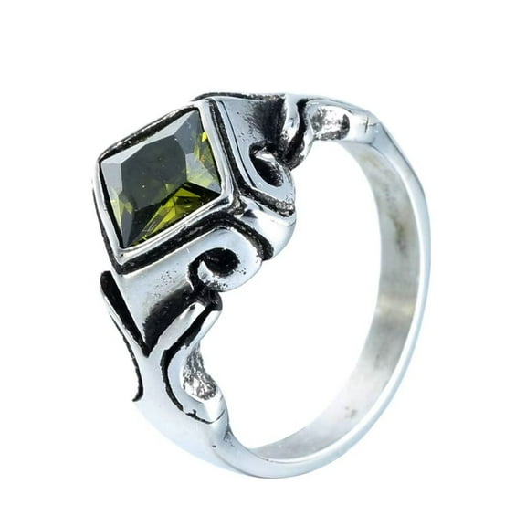 PAMTIER Men's Women's Stainless Steel Personalized Vintage Prismatic Gemstone Ring Green Size 12