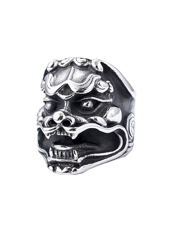 Men's Women's Stainless Steel Personalized Vintage Punk Beast Kirin Biker Ring Silver Black Size 11