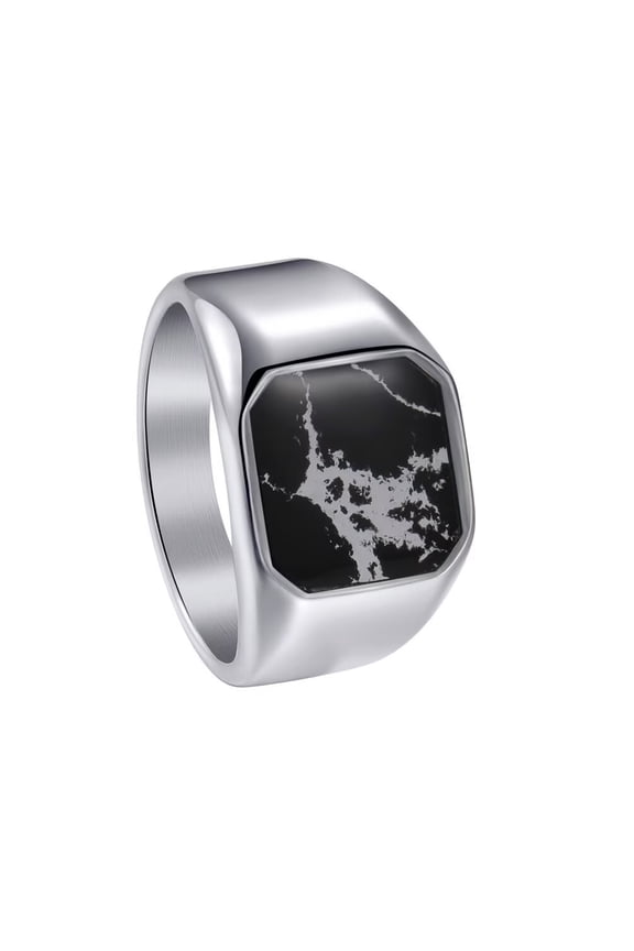 Men's Women's Stainless Steel Personalized Vintage Square Marble Pattern Ring Silver Size 9