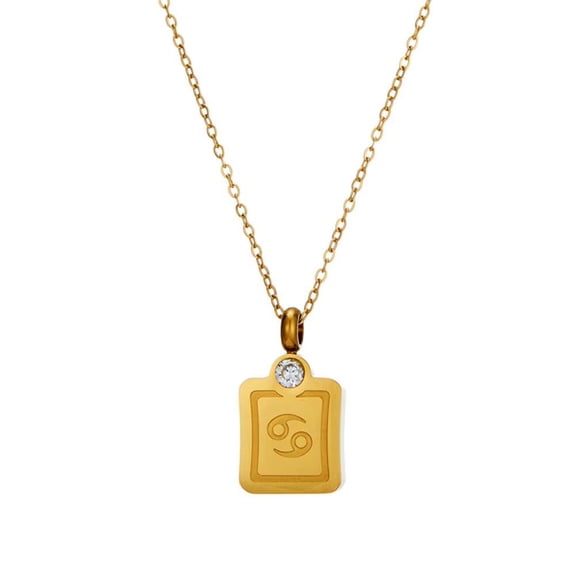 PAMTIER Men's Women's Stainless Steel Round Cubic Zirconia 12 Constellations Signet Zodiac Tiny Pendant Necklace Horoscope Jewelry Cancer
