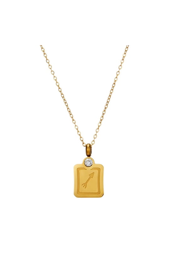 Men's Women's Stainless Steel Round Cubic Zirconia 12 Constellations Signet Zodiac Tiny Pendant Necklace Horoscope Jewelry Sagittarius