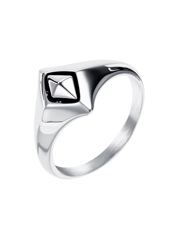 Men's Women's Stainless Steel Simplicity Geometric Rhomboid Index Ring Silver Size 11