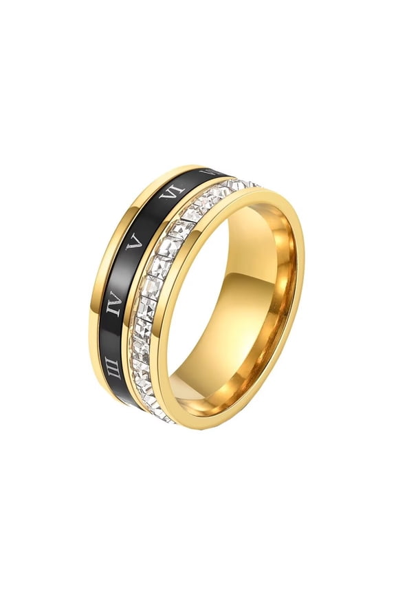 Men's Women's Stainless Steel Square CZ Creative Roman Numerals Rotatable Ring Gold Size 12
