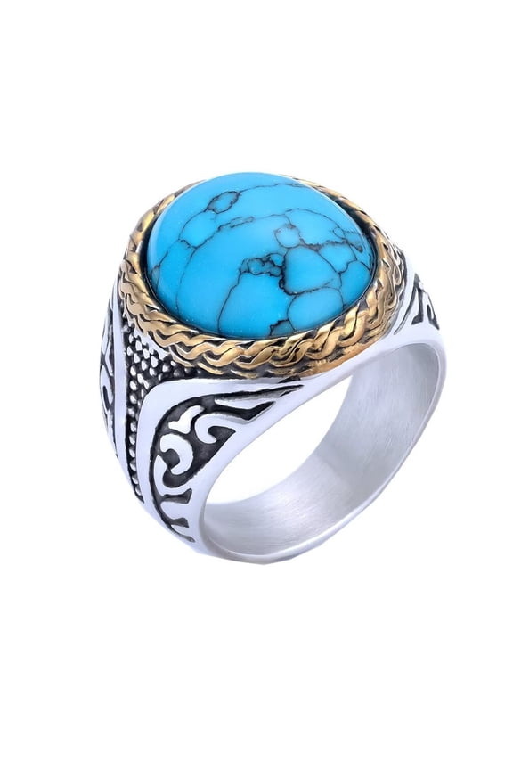 Men's Women's Stainless Steel Vintage Creative Oval Gemstone Statement Ring Silver Lake Blue Size 11
