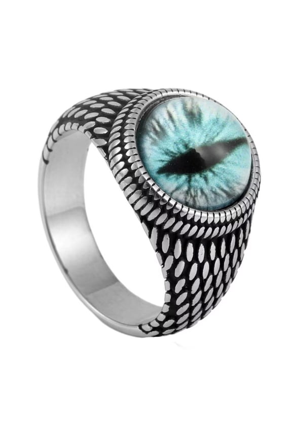 Men's Women's Stainless Steel Vintage Punk Multicolor Gemstone Demon Eyeball Gothic Biker Ring Silver Grey Blue Size 13