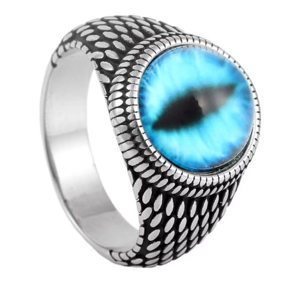PAMTIER Men's Women's Stainless Steel Vintage Punk Multicolor Gemstone Demon Eyeball Gothic Biker Ring Silver Lake Blue Size 13