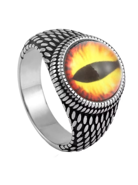 Men's Women's Stainless Steel Vintage Punk Multicolor Gemstone Demon Eyeball Gothic Biker Ring Silver Orange Black Size 11