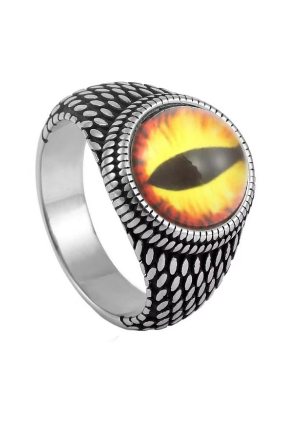 Men's Women's Stainless Steel Vintage Punk Multicolor Gemstone Demon Eyeball Gothic Biker Ring Silver Orange Black Size 7