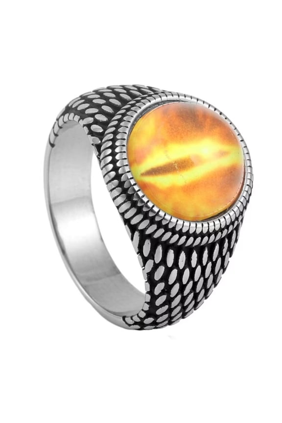 Men's Women's Stainless Steel Vintage Punk Multicolor Gemstone Demon Eyeball Gothic Biker Ring Silver Orange Size 11