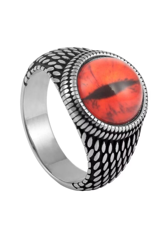 Men's Women's Stainless Steel Vintage Punk Multicolor Gemstone Demon Eyeball Gothic Biker Ring Silver Red Size 11