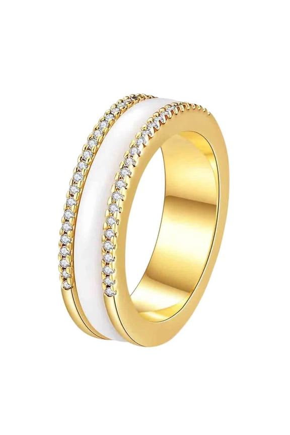 Men's and Women's Ceramic 6MM Simple Trendy Zirconia Rotatable Wedding Ring Gold White Size 9