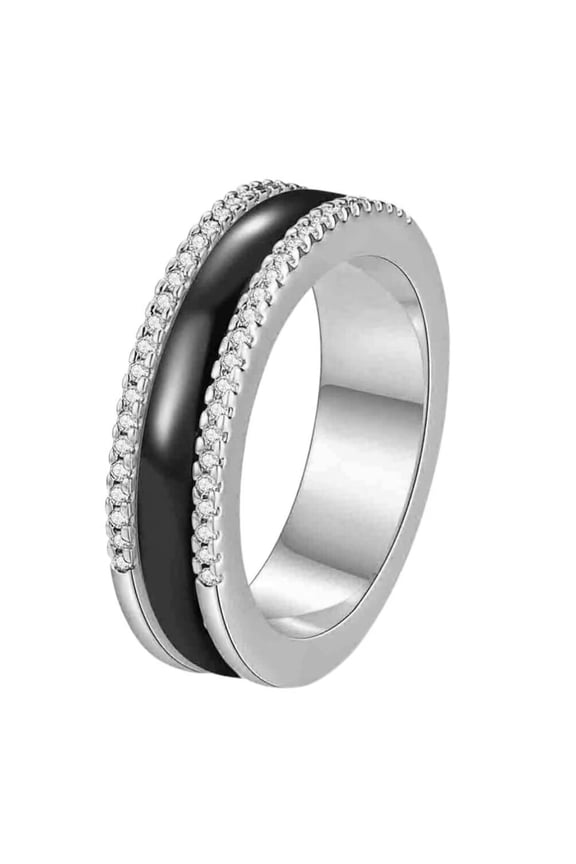 Men's and Women's Ceramic 6MM Simple Trendy Zirconia Rotatable Wedding Ring Silver Black Size 10