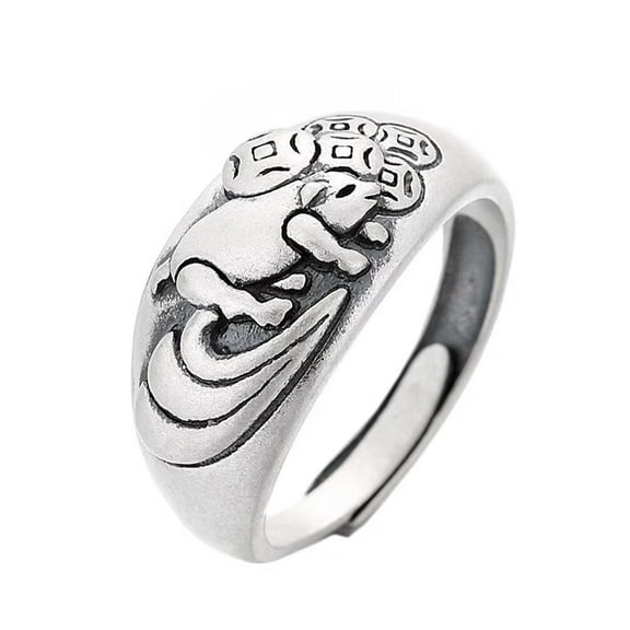 PAMTIER Men's and Women's Chinese Zodiac Wedding Band Ring Adjustable Charming Horoscopes Jewelry Boar