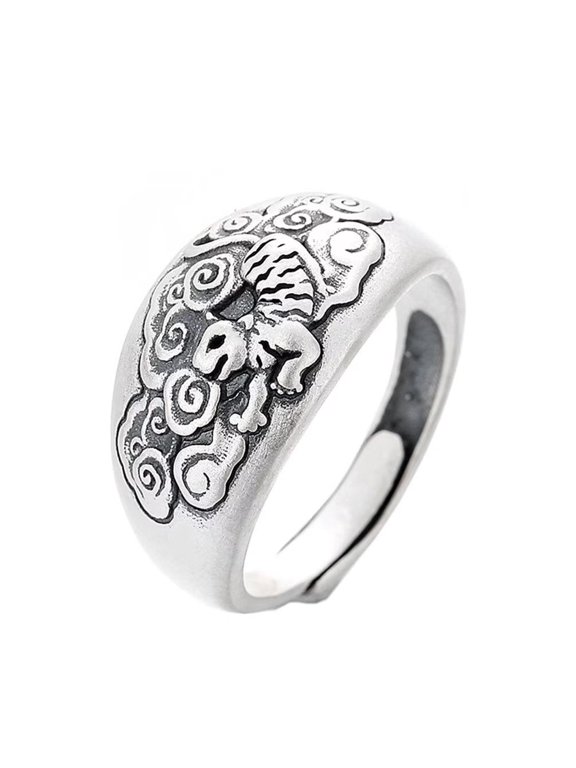 Men's and Women's Chinese Zodiac Wedding Band Ring Adjustable Charming Horoscopes Jewelry Tiger