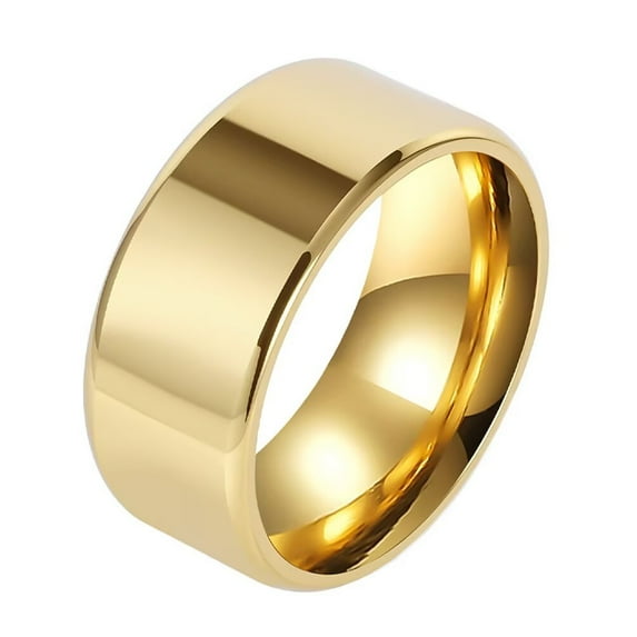 PAMTIER Men's and Women's Stainless Steel 10MM Simplicity Polished Double Beveled Smooth Inner Arc Ring Gold Size 13