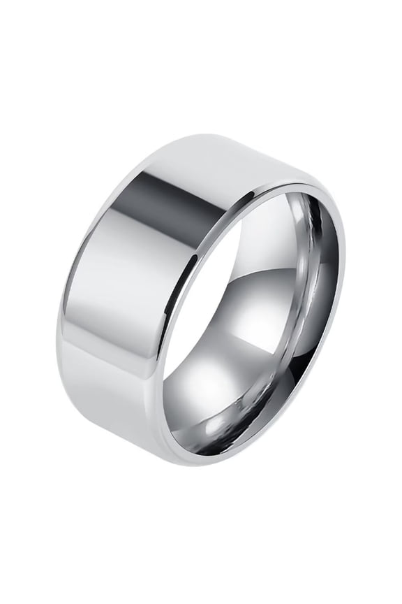 Men's and Women's Stainless Steel 10MM Simplicity Polished Double Beveled Smooth Inner Arc Ring Silver Size 10
