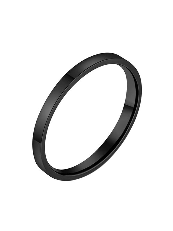 Men's and Women's Stainless Steel 2MM Classic Minimalist Flat Exterior Curved Interior Polished Ring Black Size 10